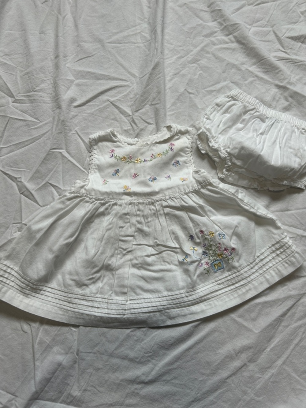 White Baby Dress with Floral Embroidery and Bloomers